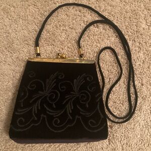 Vintage MAGID Black Velvet Embroidered Evening Bag